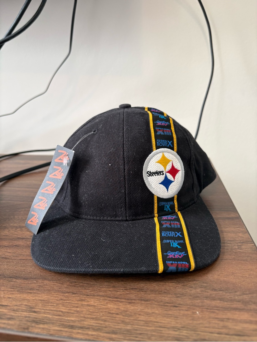 Vintage Pittsburgh Steelers Black Snapback Hat with Stripe Detail